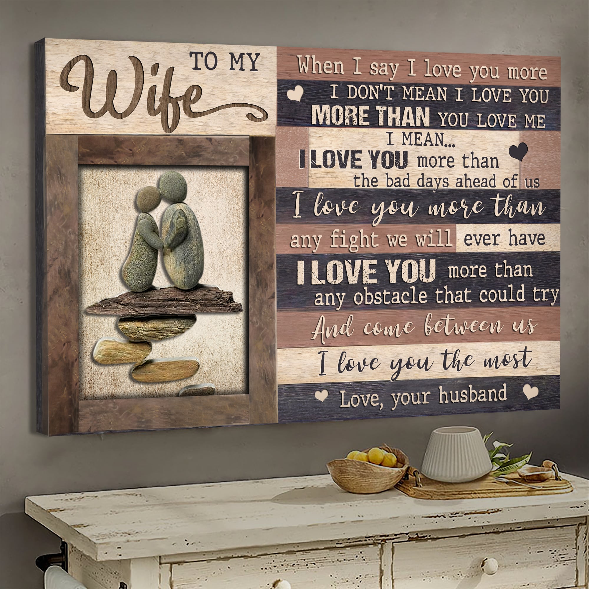To my wife, Rock painting, I love you the most - Couple Portrait Canvas Prints Wall Art