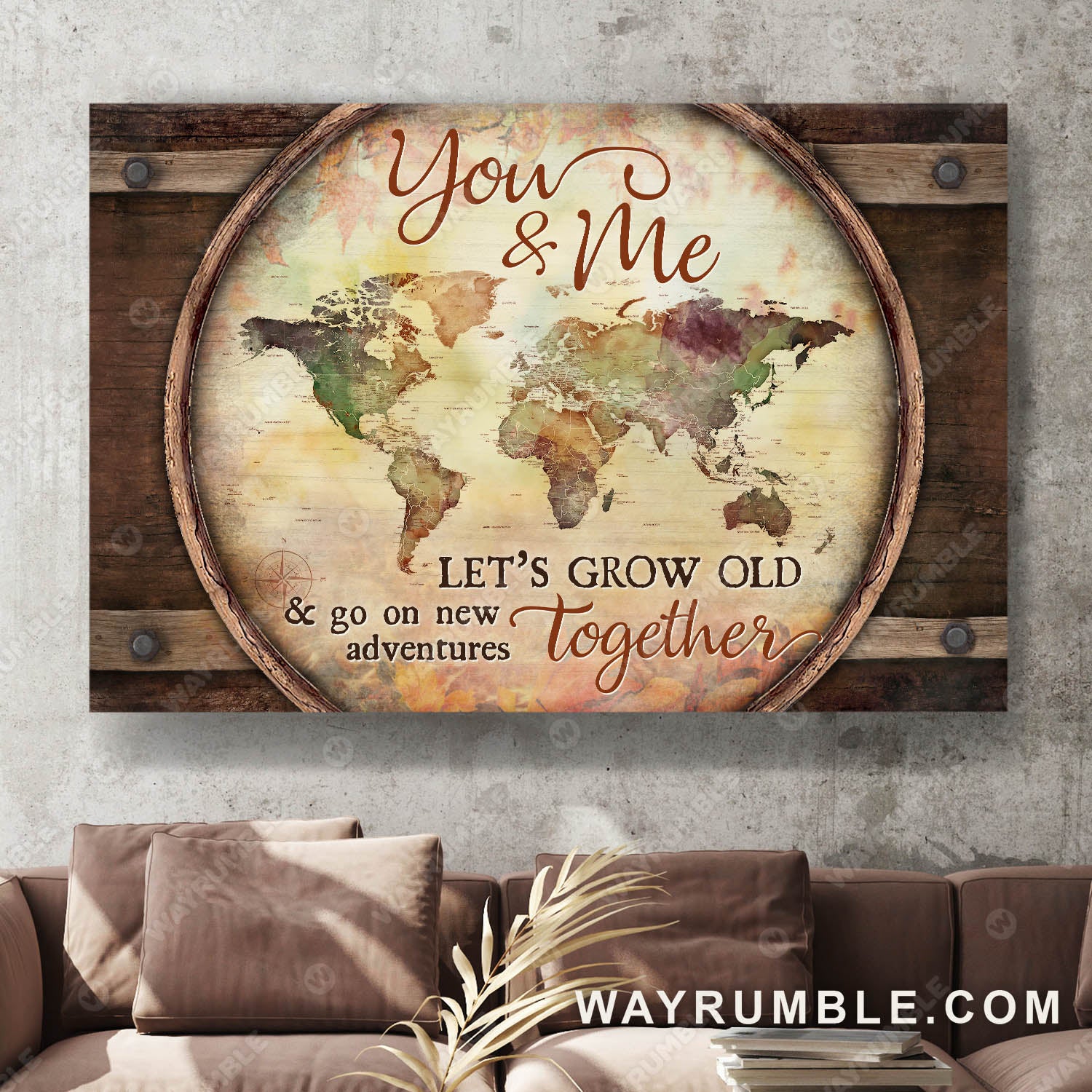 Map of the world, You and me grow old together - Couple Landscape Canvas Prints, Wall Art