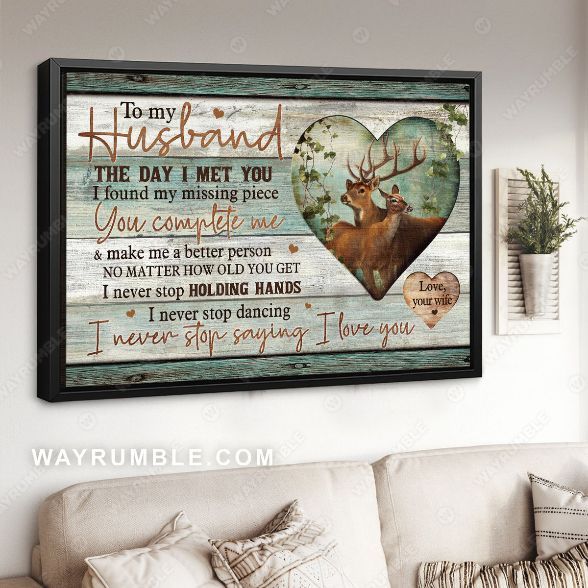 To my husband, Deer drawing, In the forest, I never stop saying I love you - Couple Landscape Canvas Prints, Wall Art