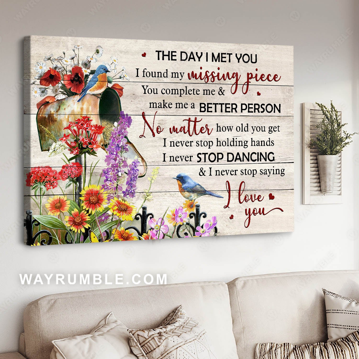 Beautiful flower garden, Vintage birdhouse, I never stop saying I love you - Couple Landscape Canvas Prints, Wall Art