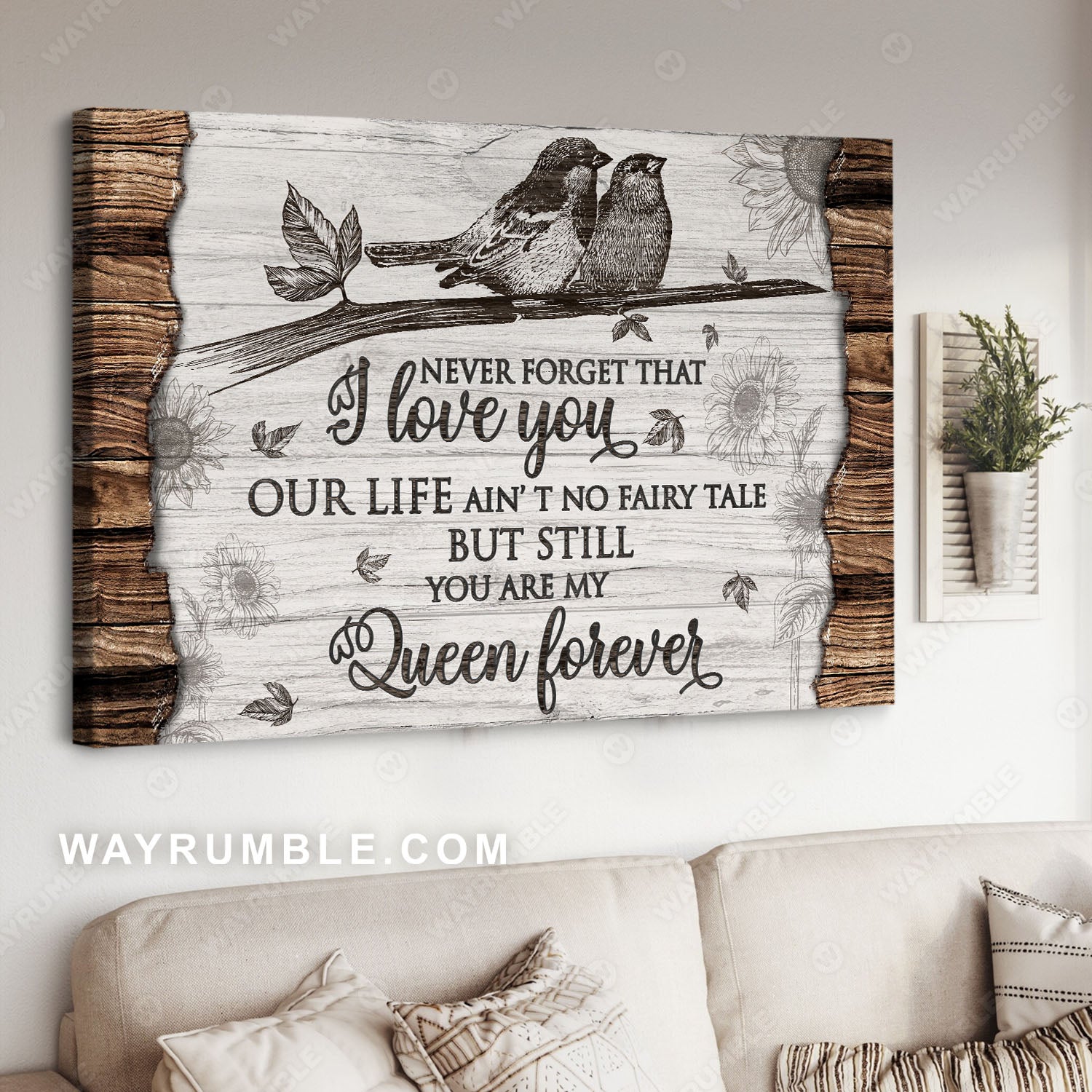 Sparrow painting, Vintage, You are my queen forever - Couple Landscape Canvas Prints, Wall Art