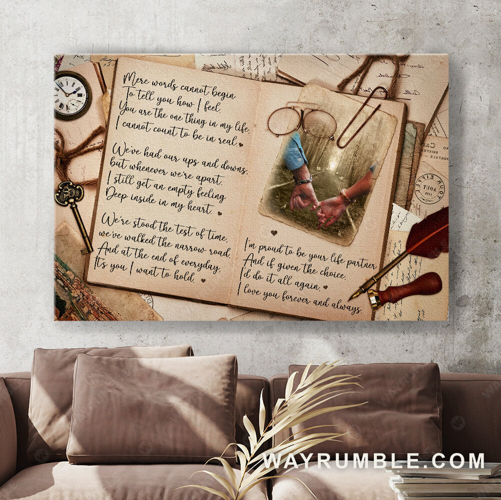 Holding hand, Memory picture, Antique book, I love you forever and always - Couple Landscape Canvas Prints, Wall Art
