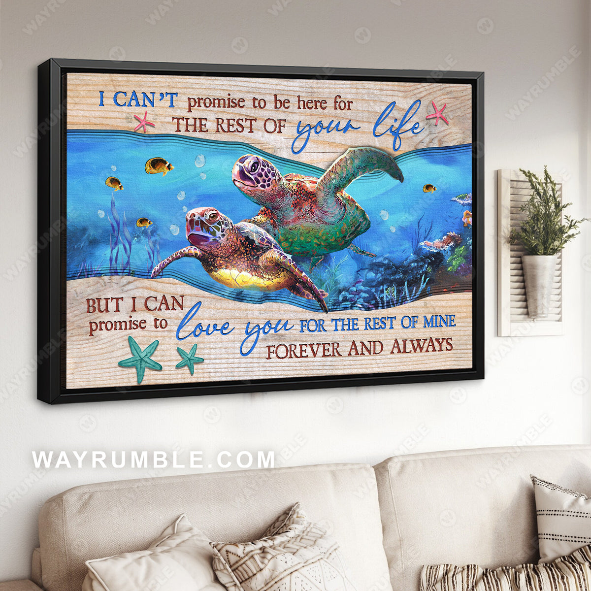 Sea turtle, Under the sea, I promise to love you for the rest of my life - Couple Landscape Canvas Prints, Wall Art