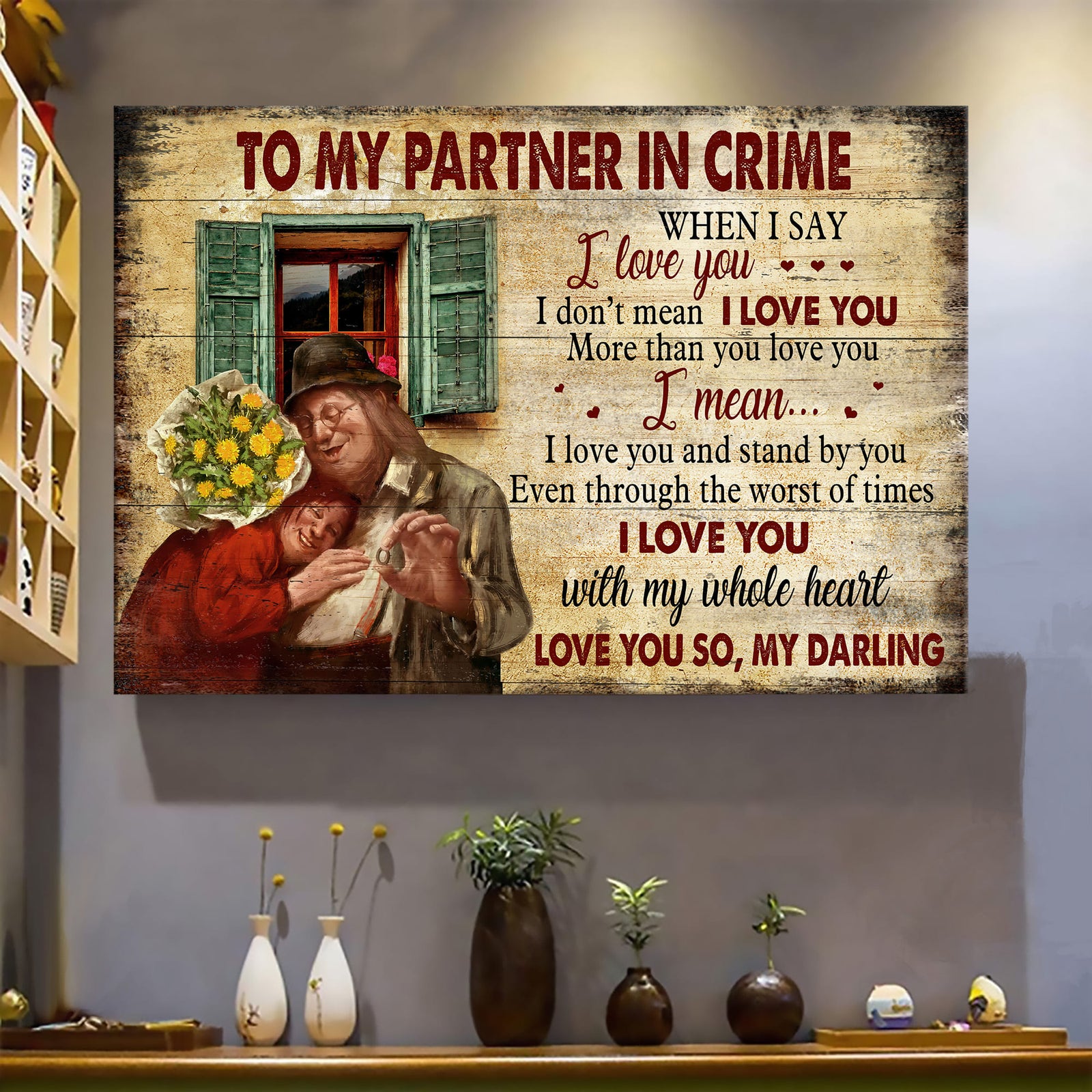 Happy Couple, Rose, Window, I love you with my whole heart - Couple Landscape Canvas Prints, Wall Art