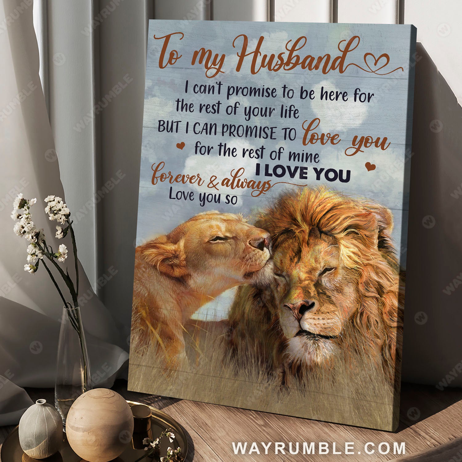 To my husband, Lion couple, Lion painting, I promise to love you for the rest of my life - Couple Portrait Canvas Prints, Wall Art