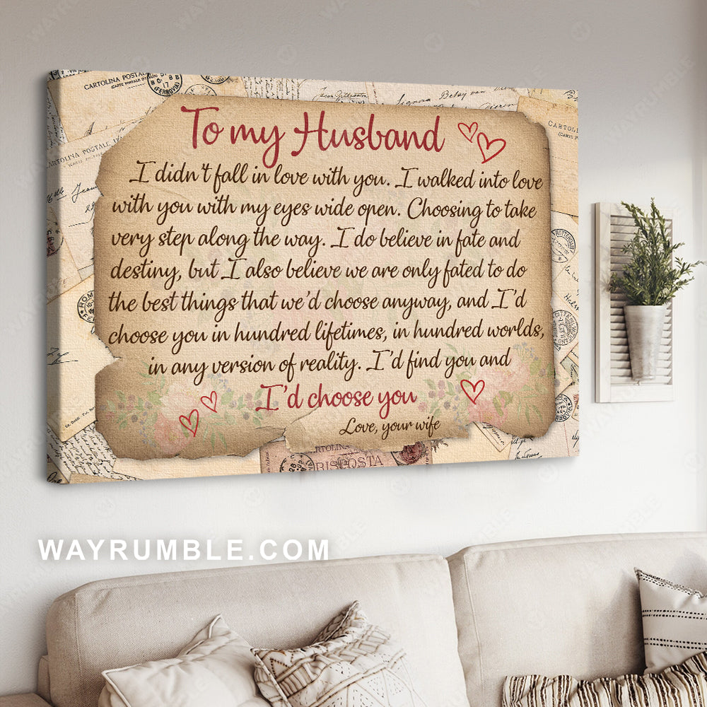 To my husband, Old letter from wife, I'd choose you in hundred life times - Couple Landscape Canvas Prints, Wall Art
