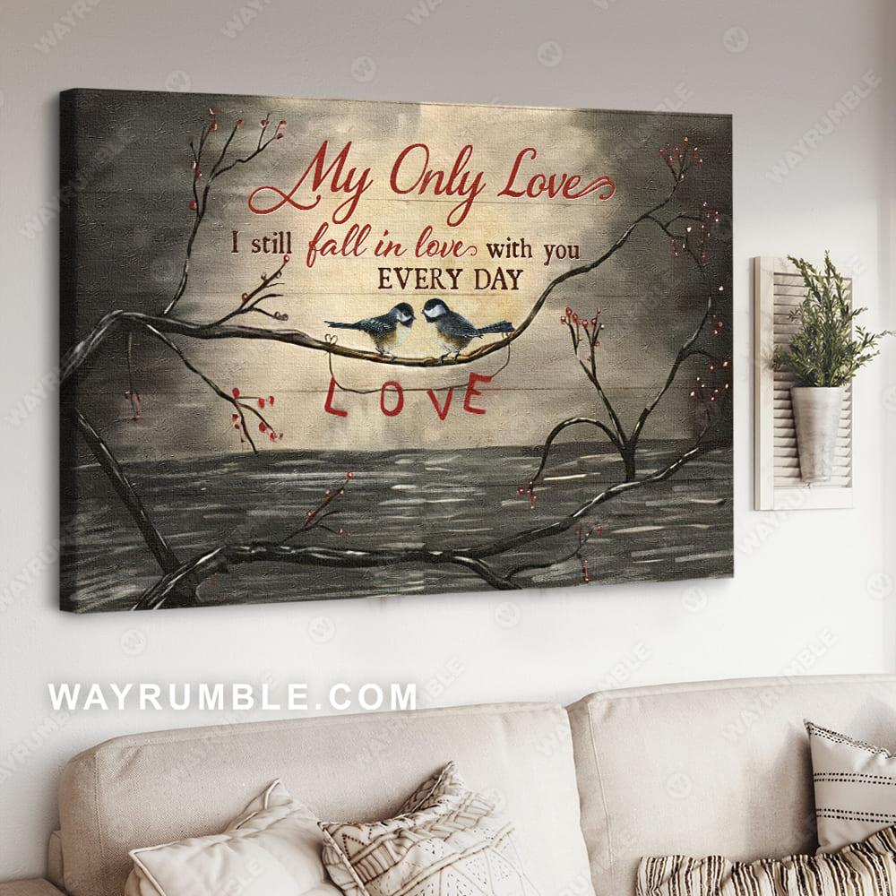 Bird drawing, Black river, Cranberry tree, I still falling in love with you every day - Couple Landscape Canvas Prints, Wall Art