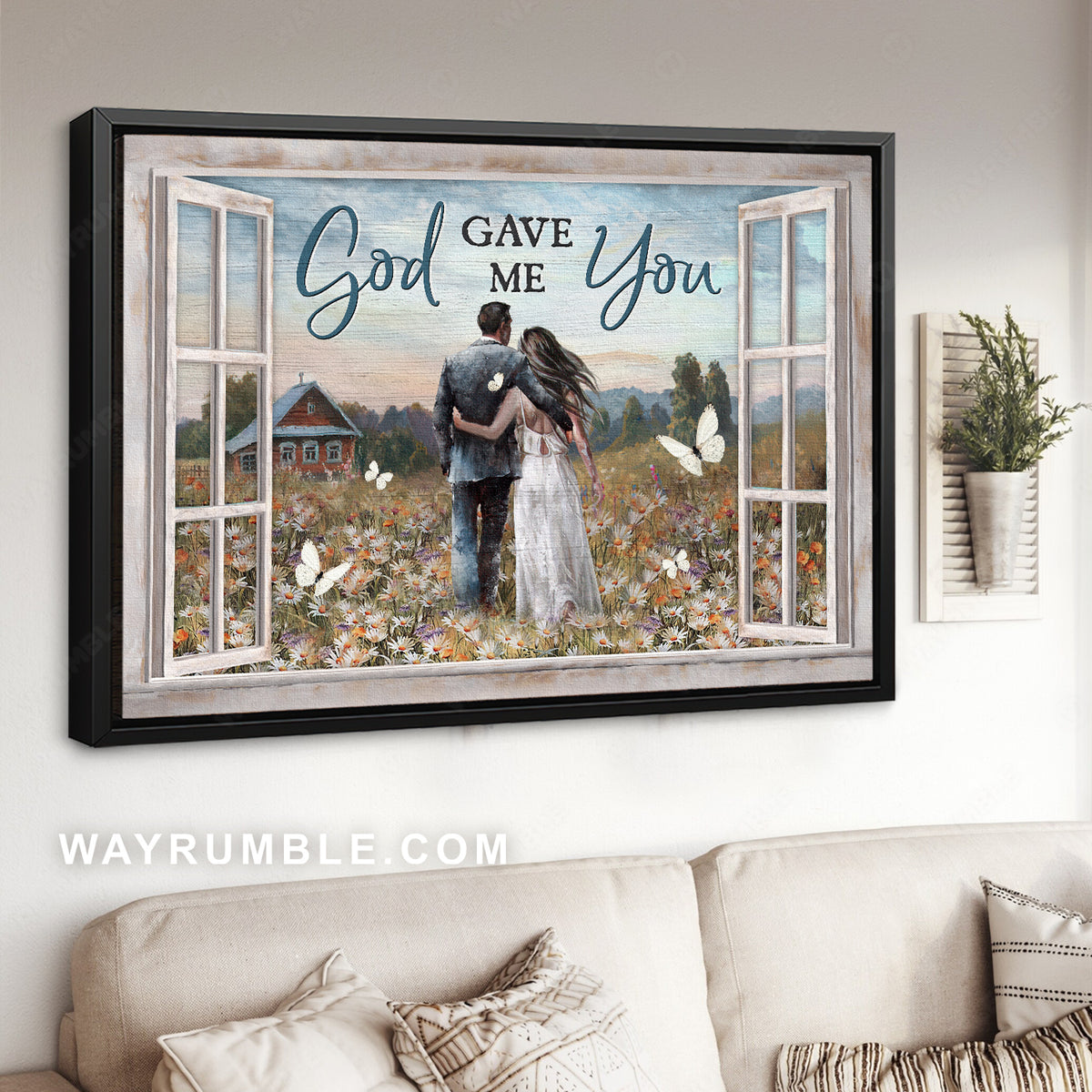 Couple artwork, Daisy field, White butterfly, God gave me you - Couple Landscape Canvas Prints, Wall Art