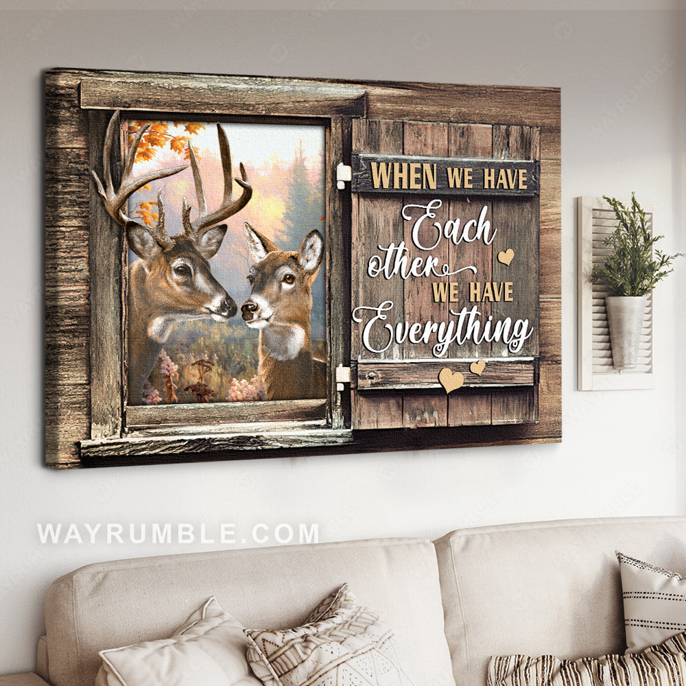 Deer couple, forest painting, Window frame, When we have each other, We have everything - Couple Landscape Canvas Prints, Wall Art