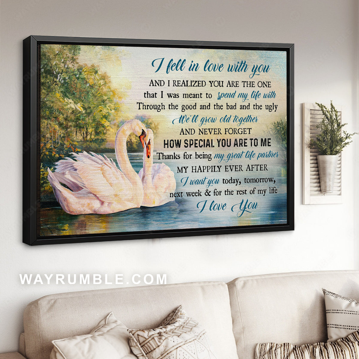 Pretty swan drawing, Amazing forest, I feel in love with you - Couple Landscape Canvas Prints, Wall Art