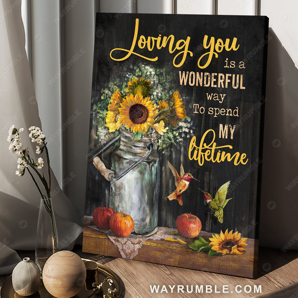 Sunflower vase, Still life painting, Vintage painting, Loving you is a wonderful way to spend my life time - Couple Portrait Canvas Prints, Wall Art
