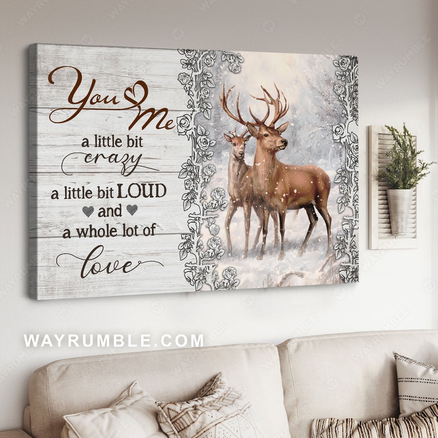 Deer drawing, Deer couple, Winter forest, A whole lot of love - Couple Landscape Canvas Prints, Wall Art