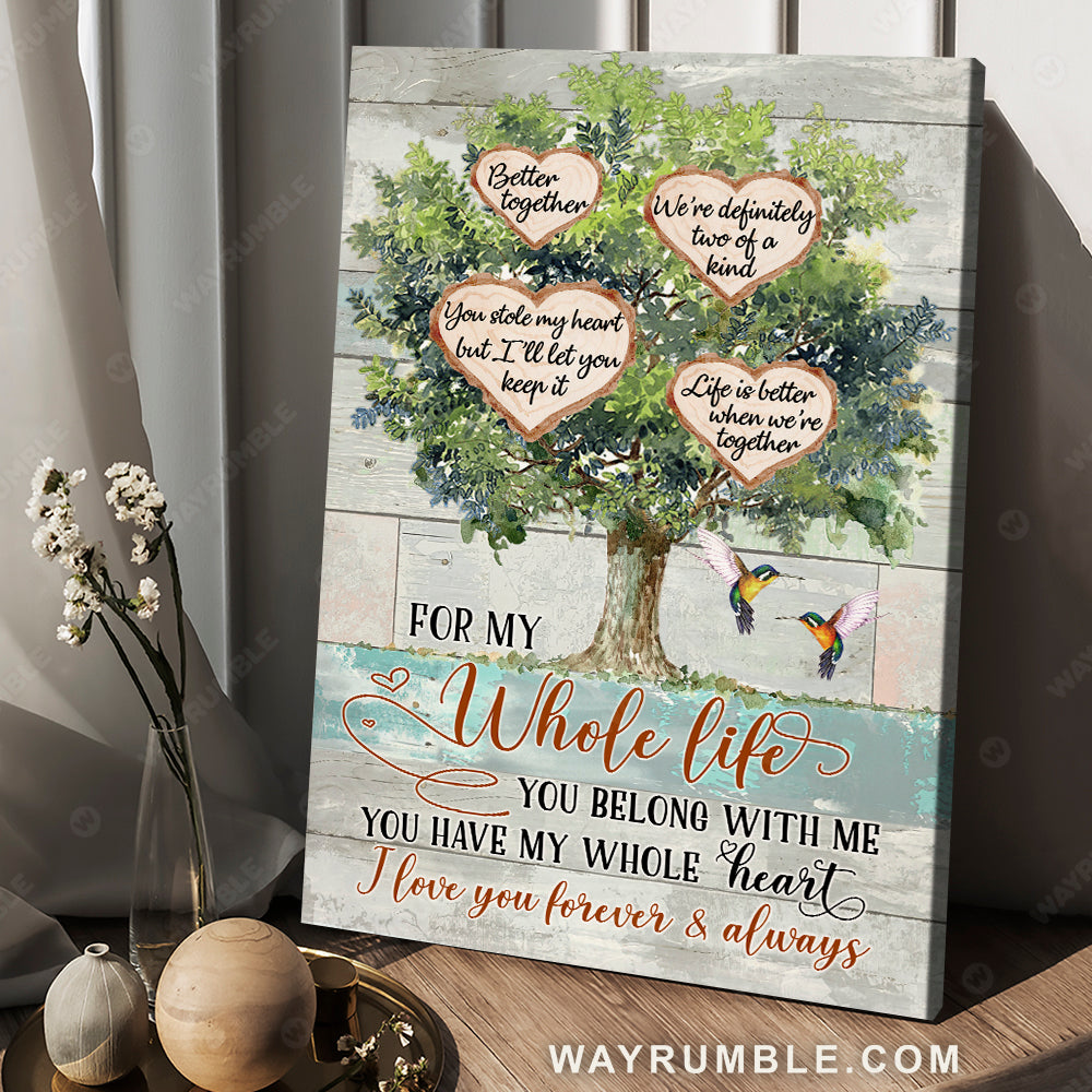 Tree wall painting, Hummingbird, Summer, I love you forever and always - Couple Portrait Canvas Prints, Wall Art