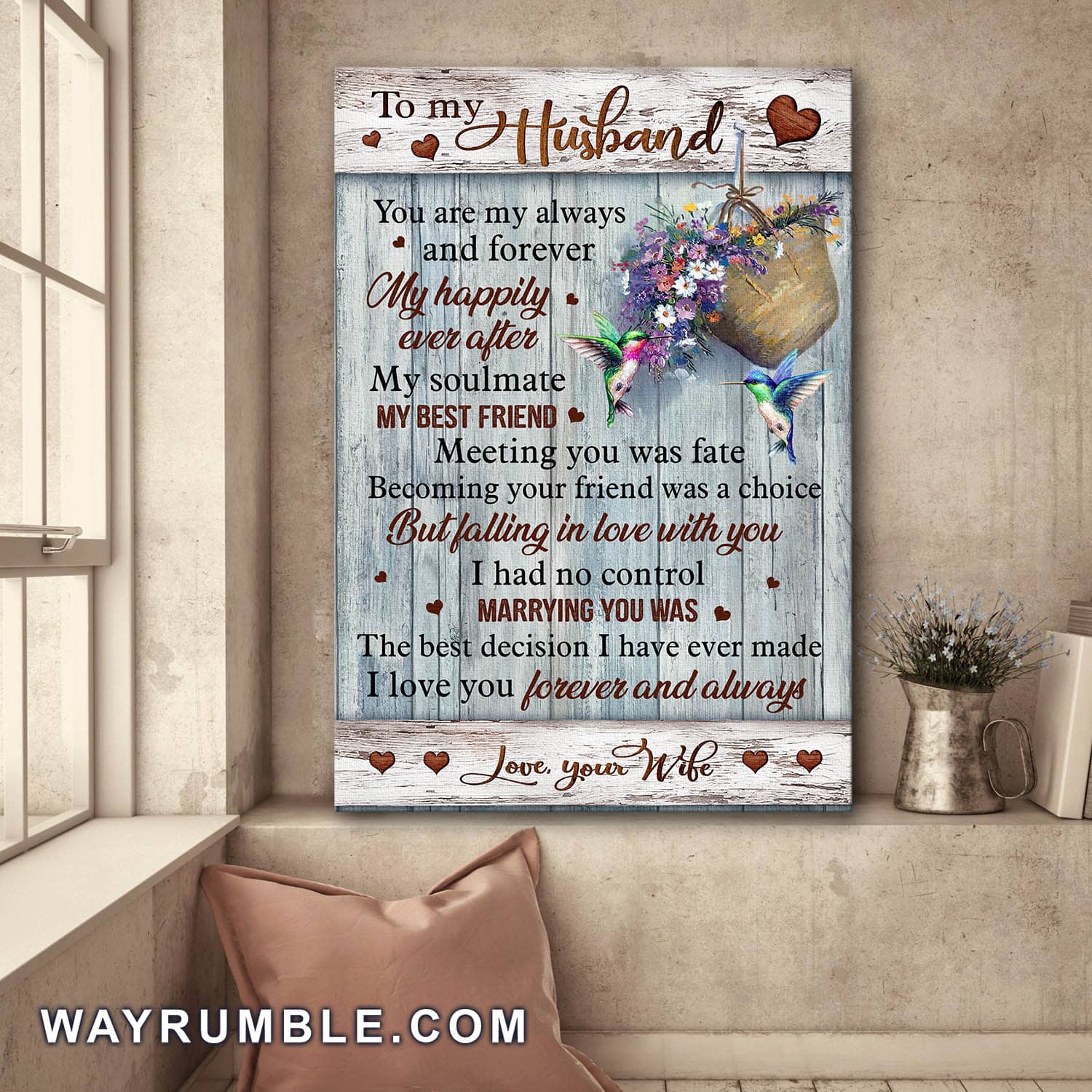 To my husband, Hummingbird, Flower basket, Marrying you was the best decision I have ever made - Couple Portrait Canvas Prints, Wall Art