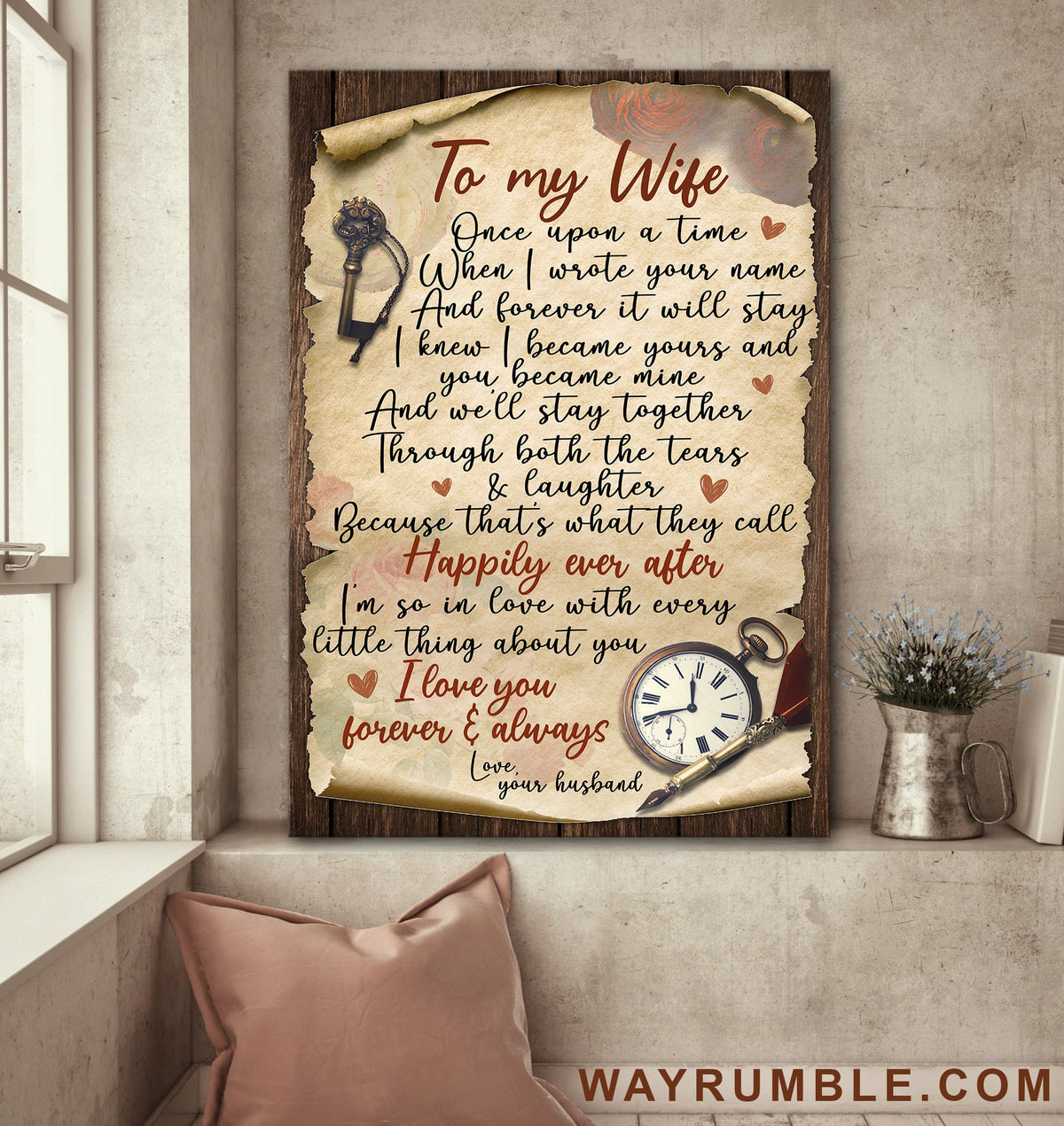 To my wife, Pocket watch, Key, I&#39;m so in love with every little thing about you - Couple Portrait Canvas Prints, Wall Art