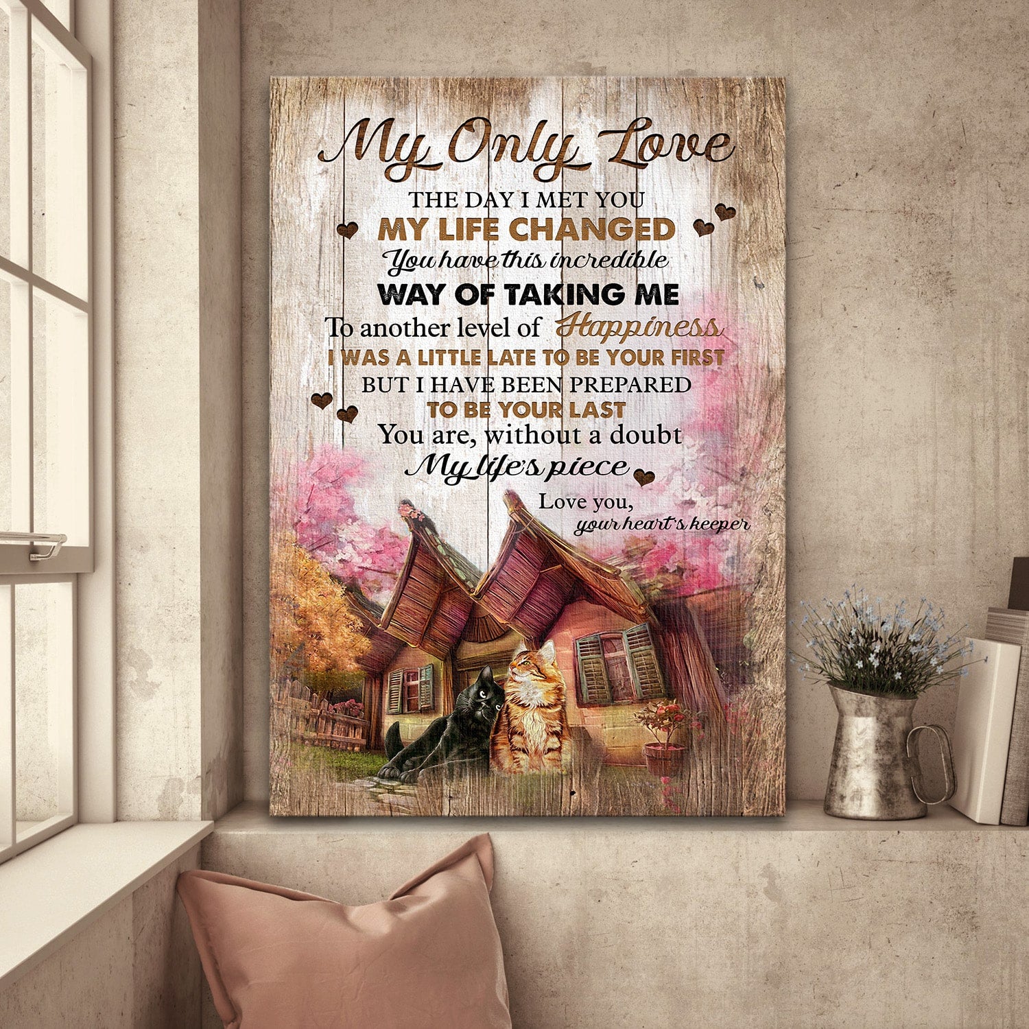 Cat couple, Peach Blossom, Peaceful life, You are my life's piece - Couple Portrait Canvas Prints, Wall Art