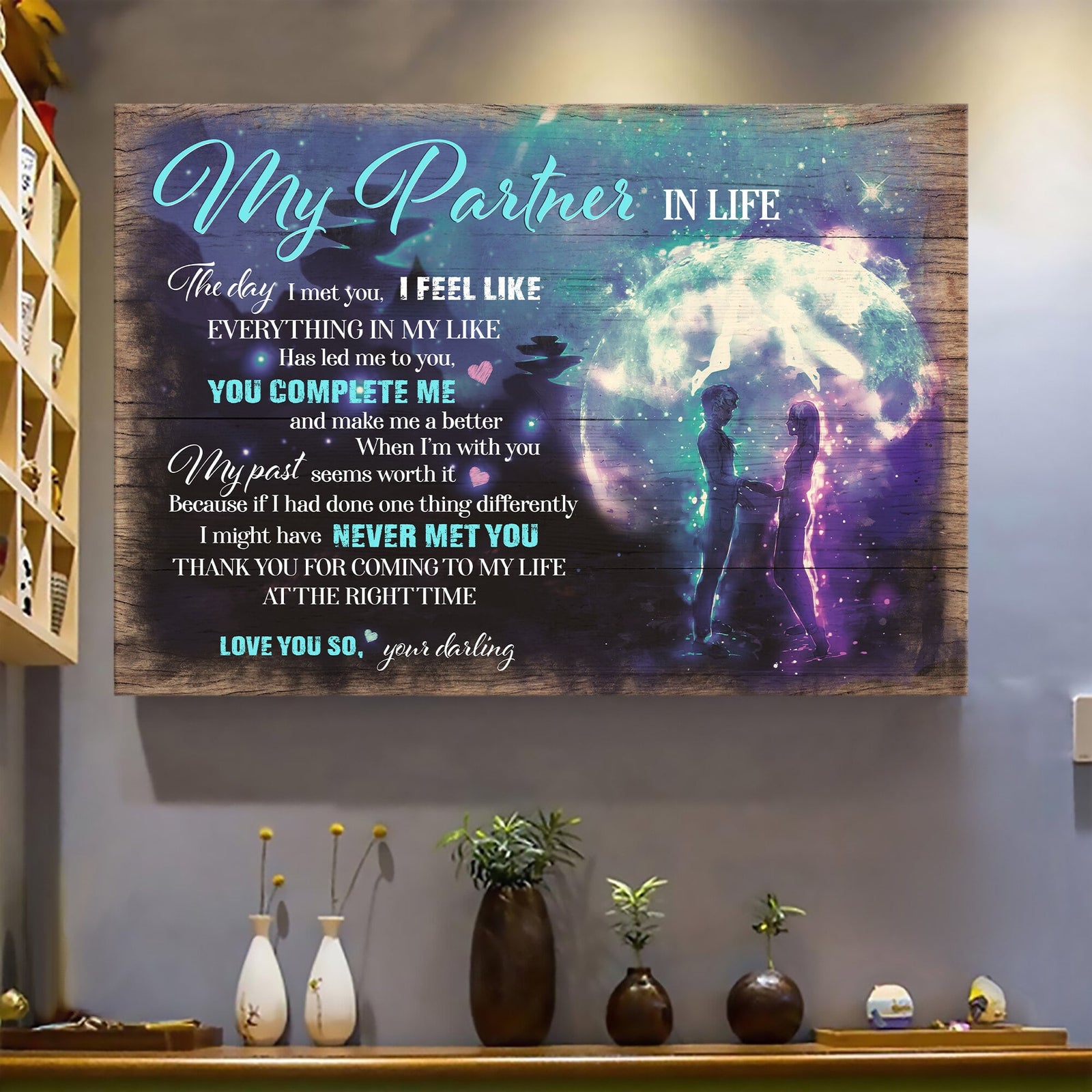 Lovers, Under the moon, Romantic date, You complete me - Couple Landscape Canvas Prints, Wall Art