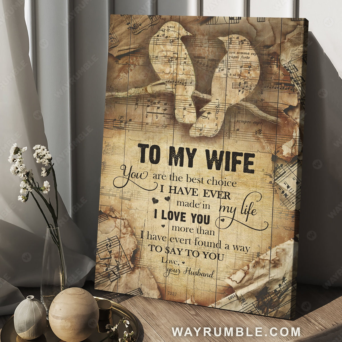 To my wife, Yellow birds, Music sheet, You are the best choice - Couple Portrait Canvas Prints, Wall Art