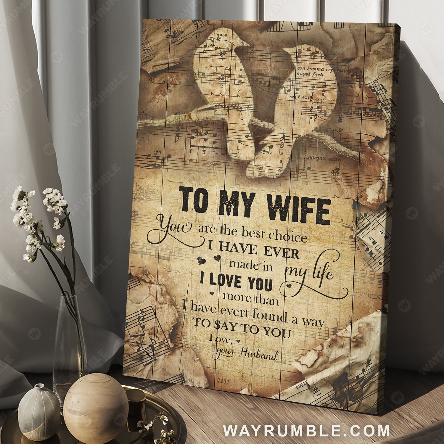 To my wife, Yellow birds, Music sheet, You are the best choice - Couple Portrait Canvas Prints, Wall Art