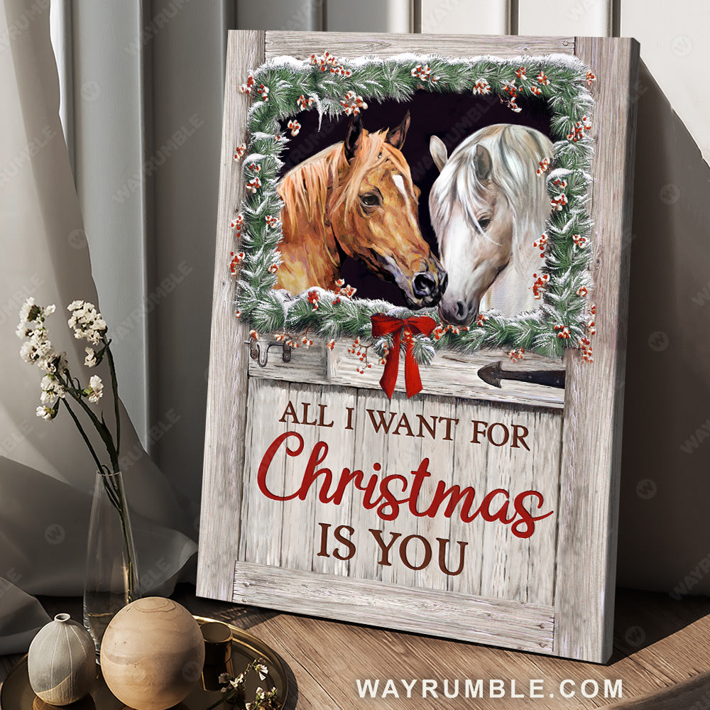 Dream horses, Christmas wreath, Vintage door, All I want for Christmas is you - Couple Portrait Canvas Prints, Wall Art