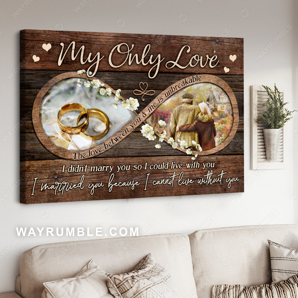 The infinity symbol, Wedding rings, Old loving couple, The love between you and me is unbreakable - Couple  Landscape Canvas Prints, Wall Art