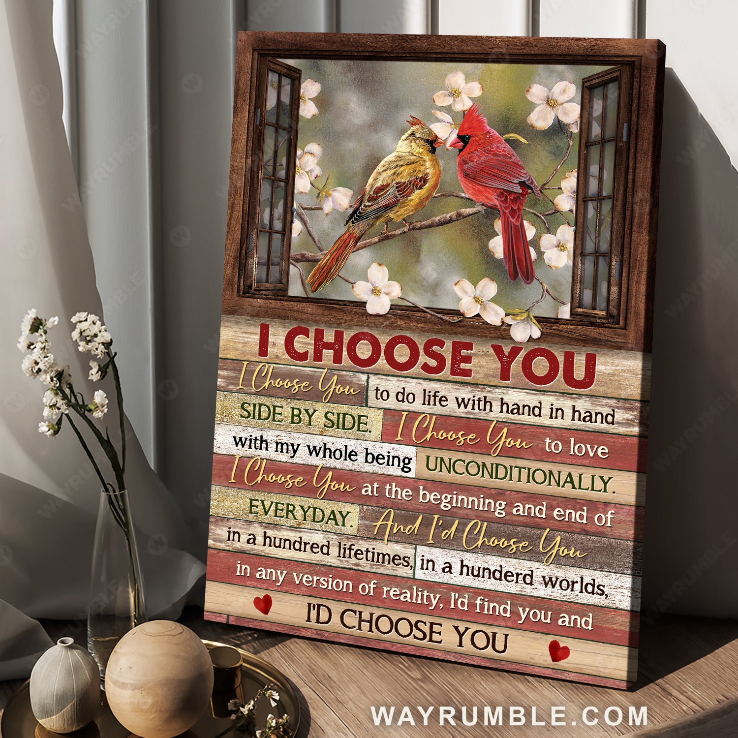 Spring forest, Pretty cardinal, Small window, I choose you - Couple Portrait Canvas Prints, Wall Art