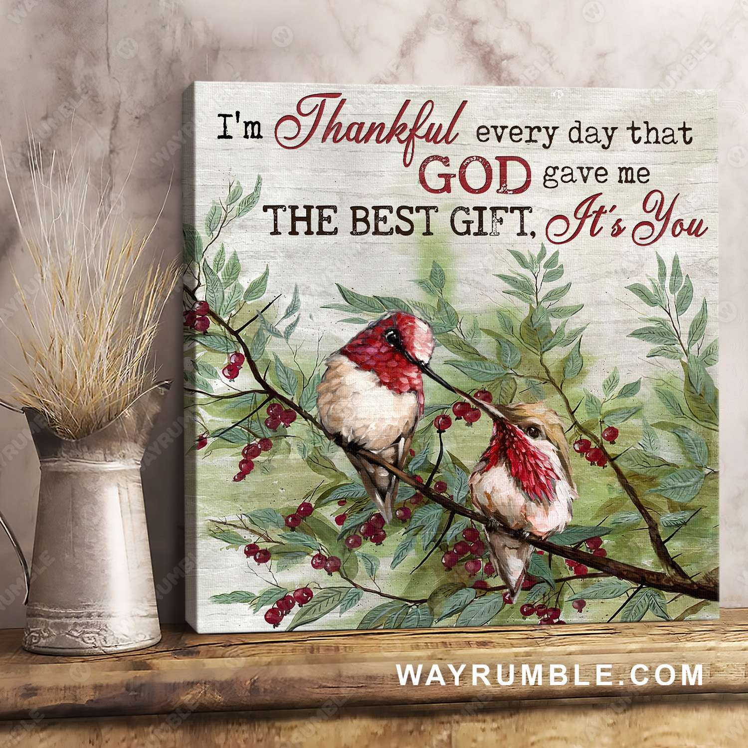 Vintage painting, Purple finch painting, I'm thankful every day that God gave me you - Couple Square Canvas Prints, Wall Art