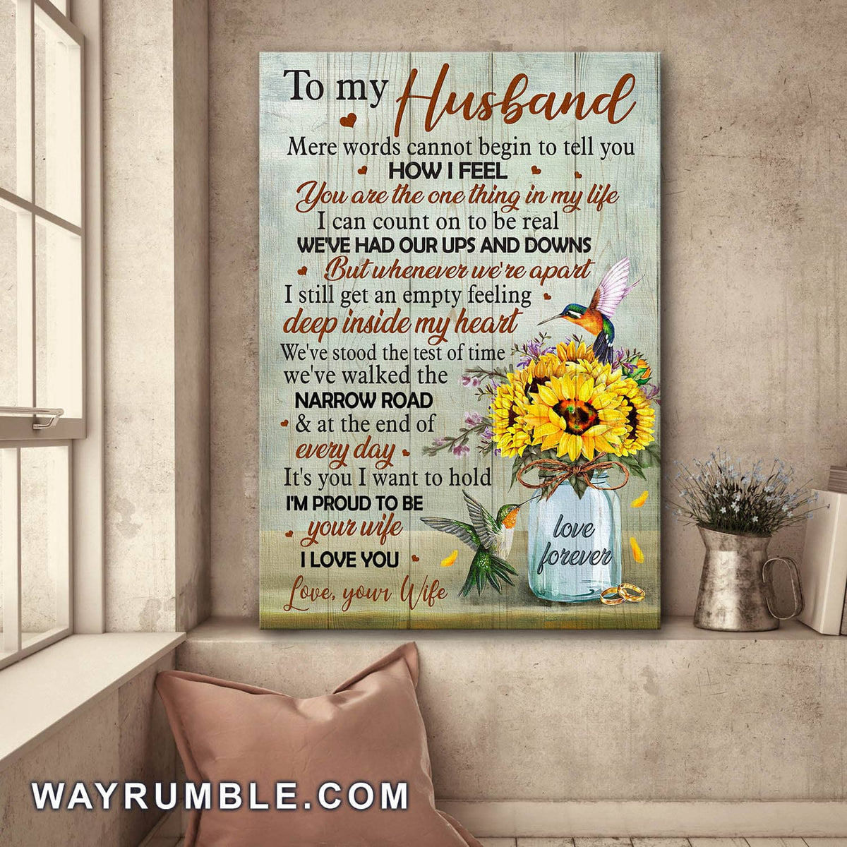 To my husband, Hummingbird, Sunflower, I&#39;m proud to be your wife - Couple Portrait Canvas Prints, Wall Art