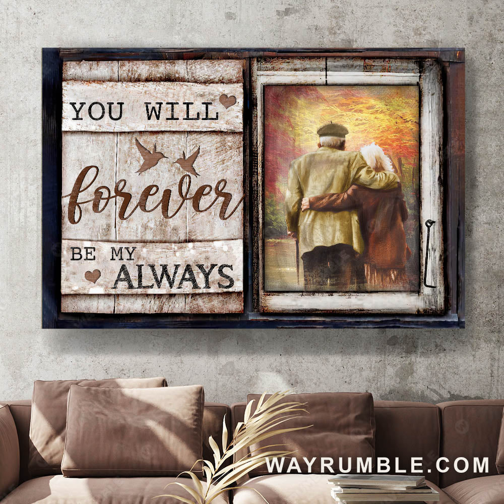 Loving old couple, Autumn forest, You will forever be my always - Couple Landscape Canvas Prints, Wall Art