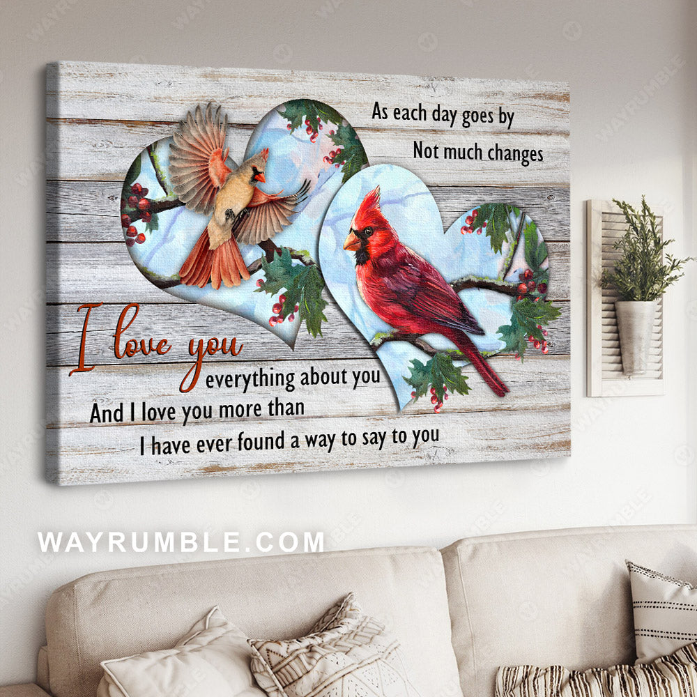 Heart shape, Cardinal couple, Cranberry tree, I love you everything about you - Couple Landscape Canvas Prints, Wall Art
