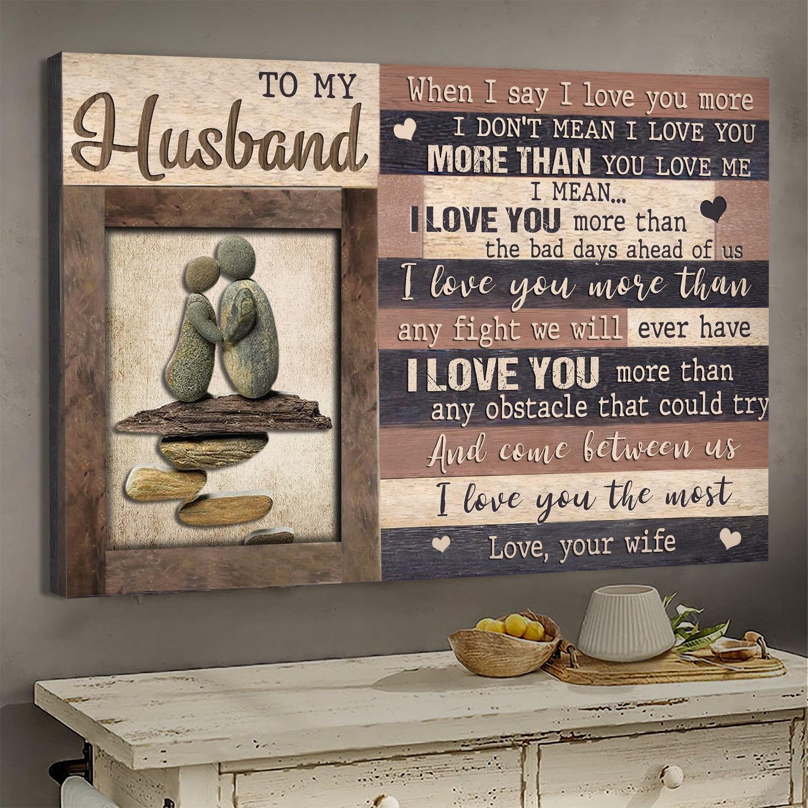 To my husband, Pebble Couple, Cuddling, I love you the most - Couple Portrait Canvas Prints, Wall Art