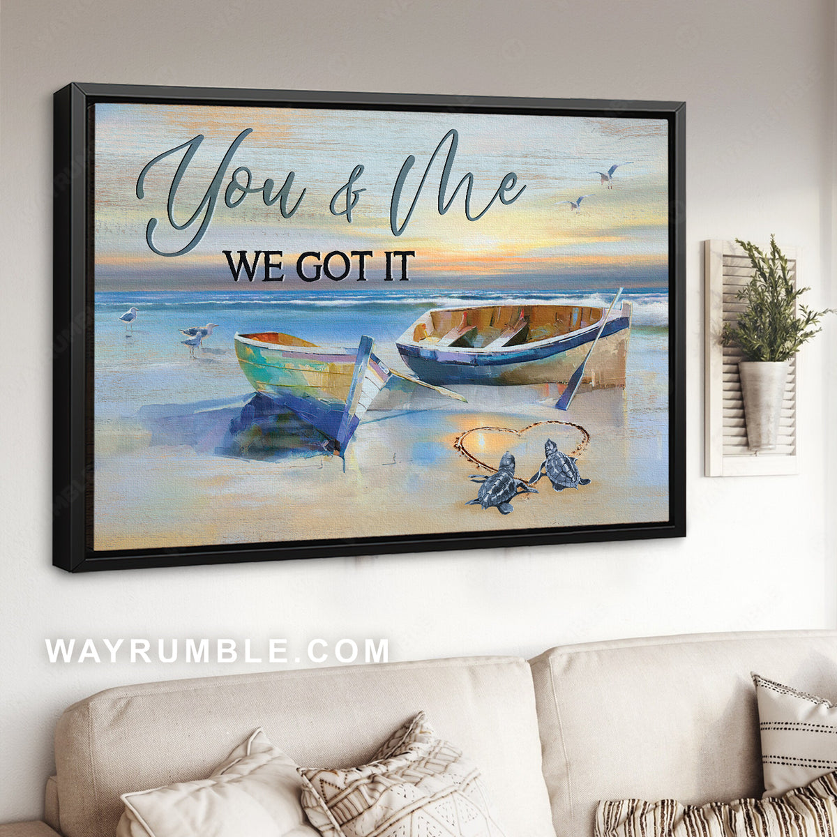 Colorful boat, Beach painting, Sea turtle, You and me, We got this - Couple Landscape Canvas Prints, Wall Art