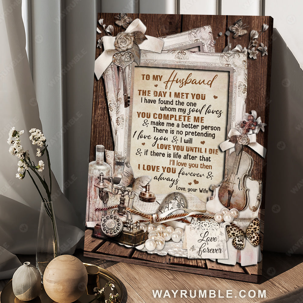 To my husband, Violin painting, Vintage telephone, I love you forever and always - Couple Portrait Canvas Prints, Wall Art