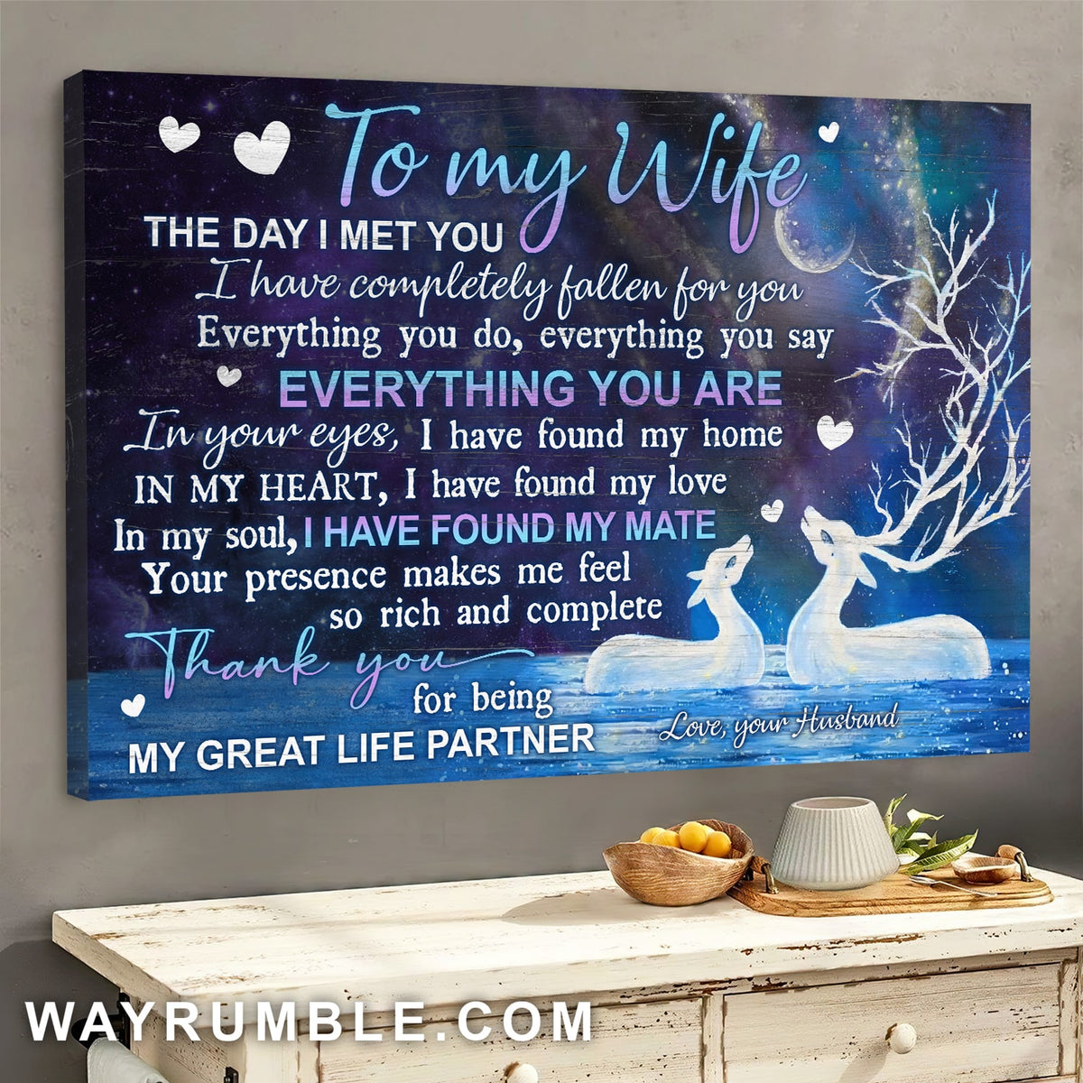 To my wife, White deer, Night sky painting, In your eyes I have found my home - Couple Landscape Canvas Prints, Wall Art