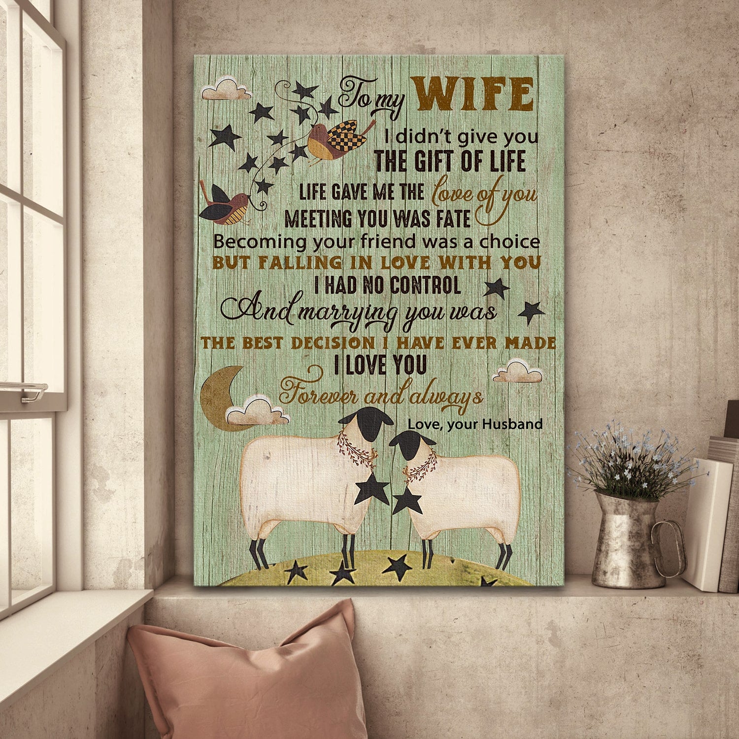 To my wife, Sheep couple, Bird, Star, Life gave me the love of you - Couple Portrait Canvas Prints, Wall Art
