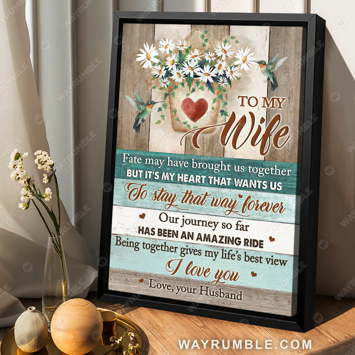 To my wife, Daisy flower, Hummingbird, Our journey has been an amazing ride - Couple Portrait Canvas Prints, Wall Art