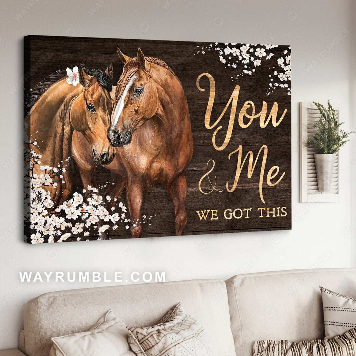 Brown horse painting, Flower, You and me, We got this - Couple Landscape Canvas Prints, Wall Art