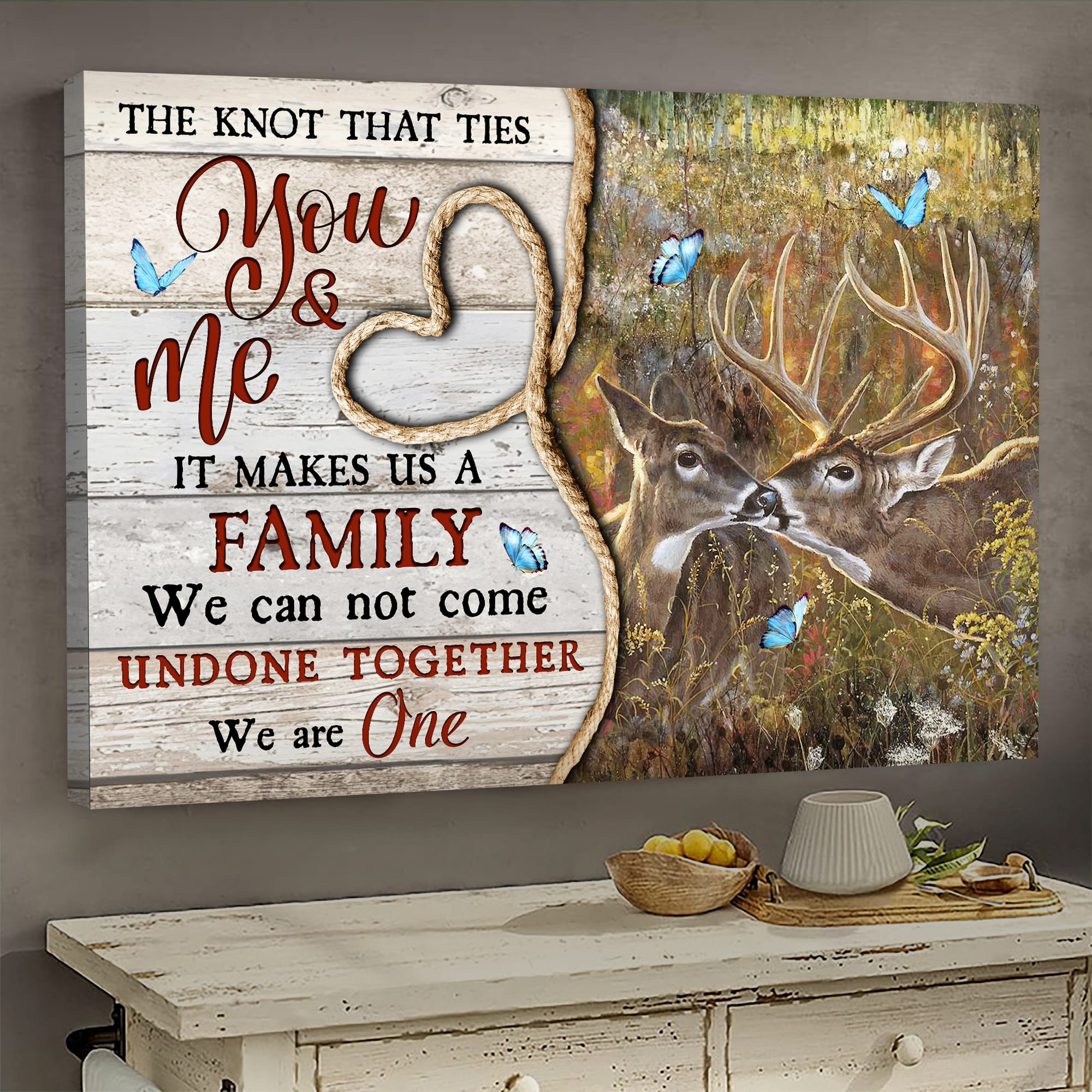 Couple, Marriage, Deer - The knot ties you & me makes us family Landscape Canvas Prints, Wall Art