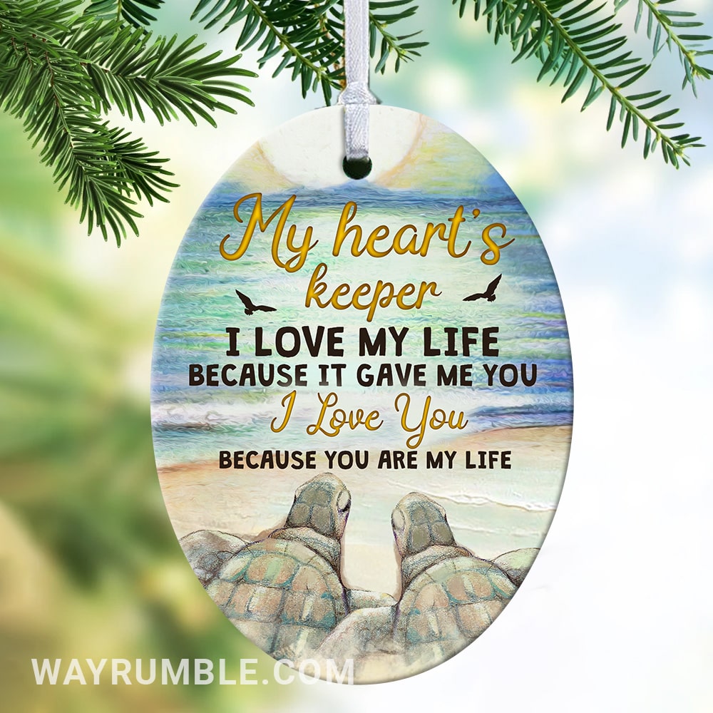 Turtle couple - I love you because you are my life - Oval Ceramic Ornament
