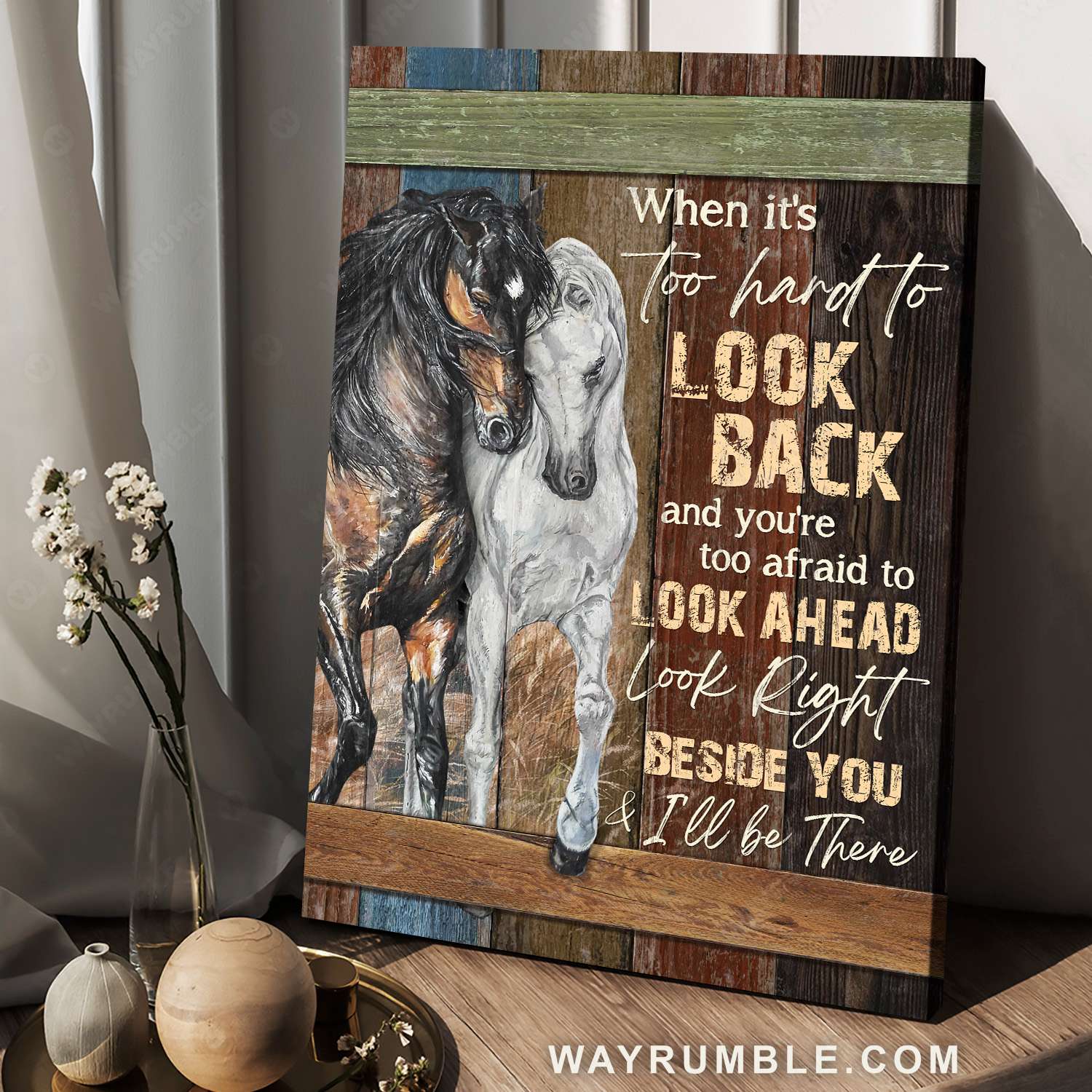 Horse couple, White horse, Black horse, Right beside you - Couple Portrait Canvas Prints, Wall Art