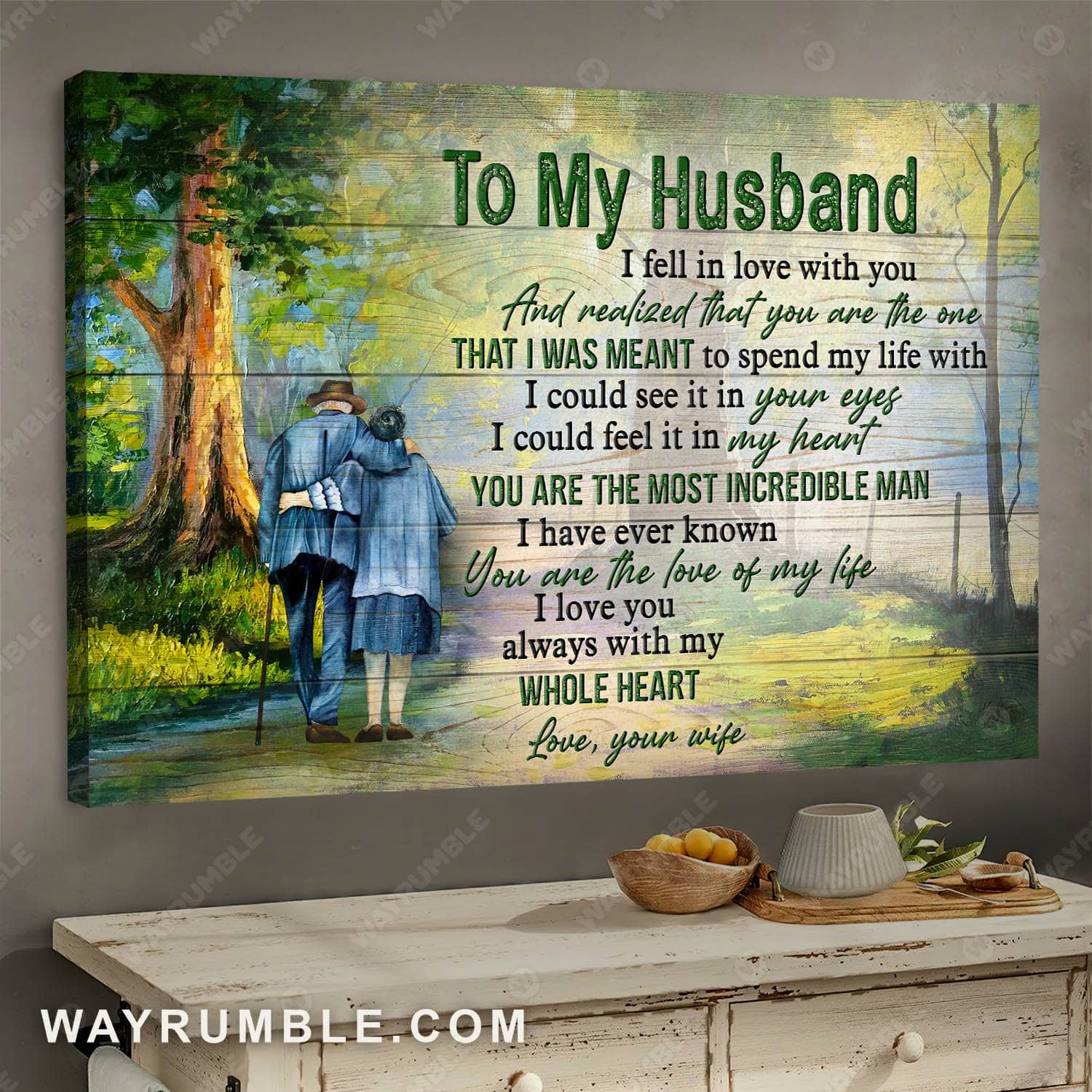 To my husband, Old couple in love, Walking in the forest, I love you with my whole heart - Couple Landscape Canvas Prints, Wall Art