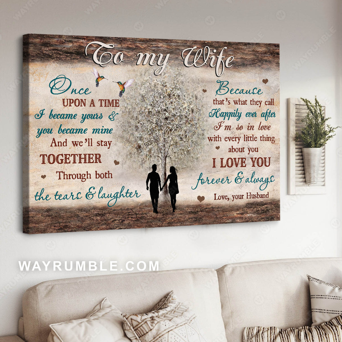 To my wife, Lovers holding hands, Under the tree, I love you forever and always - Couple Landscape Canvas Prints, Wall Art