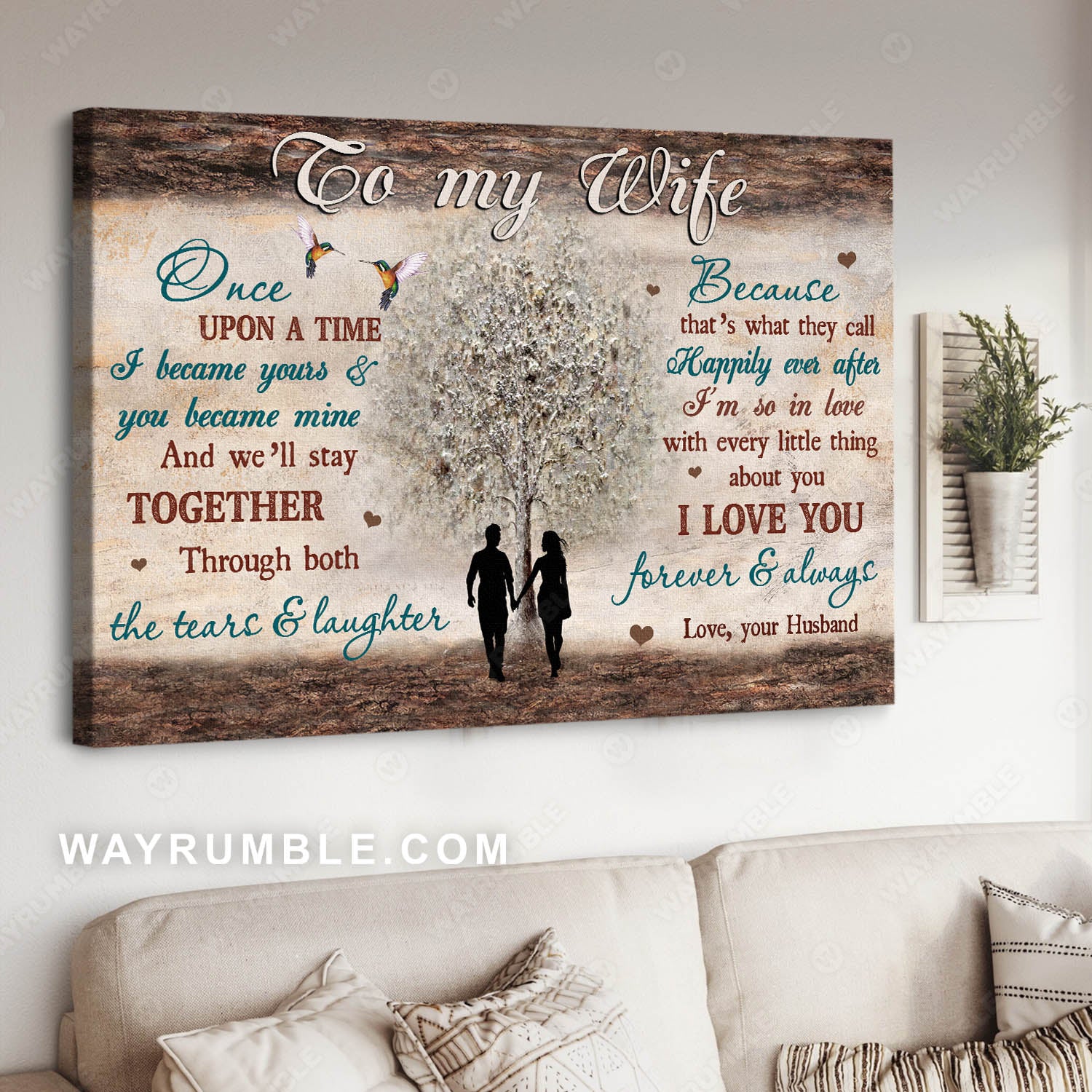 To my wife, Lovers holding hands, Under the tree, I love you forever and always - Couple Landscape Canvas Prints, Wall Art