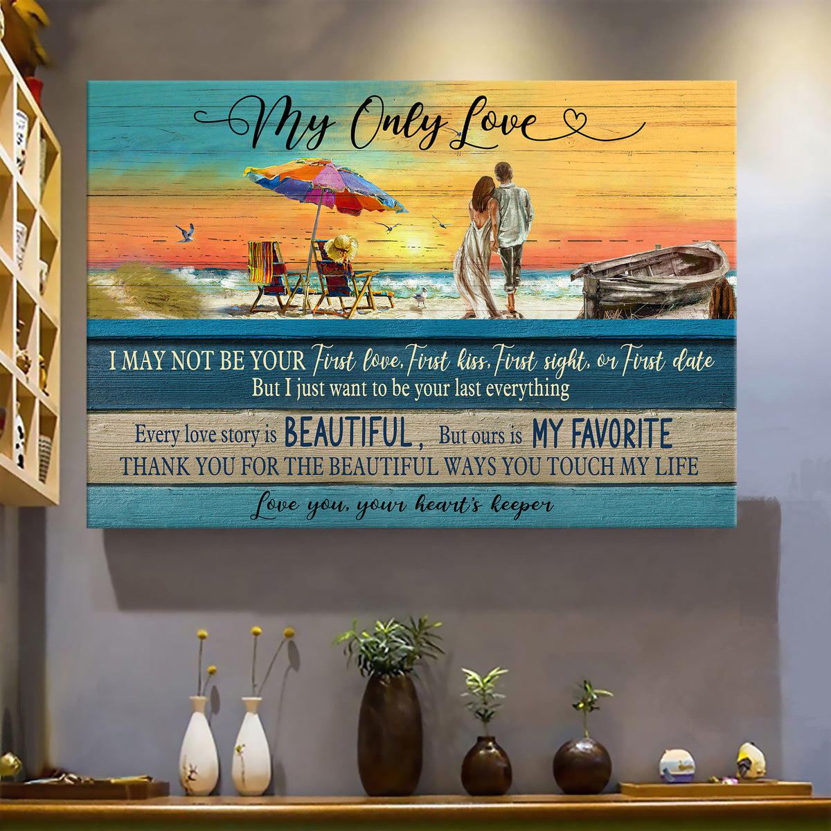 Love drawing, Beach sunset painting, I just want to be your last everything - Couple Landscape Canvas Prints, Wall Art