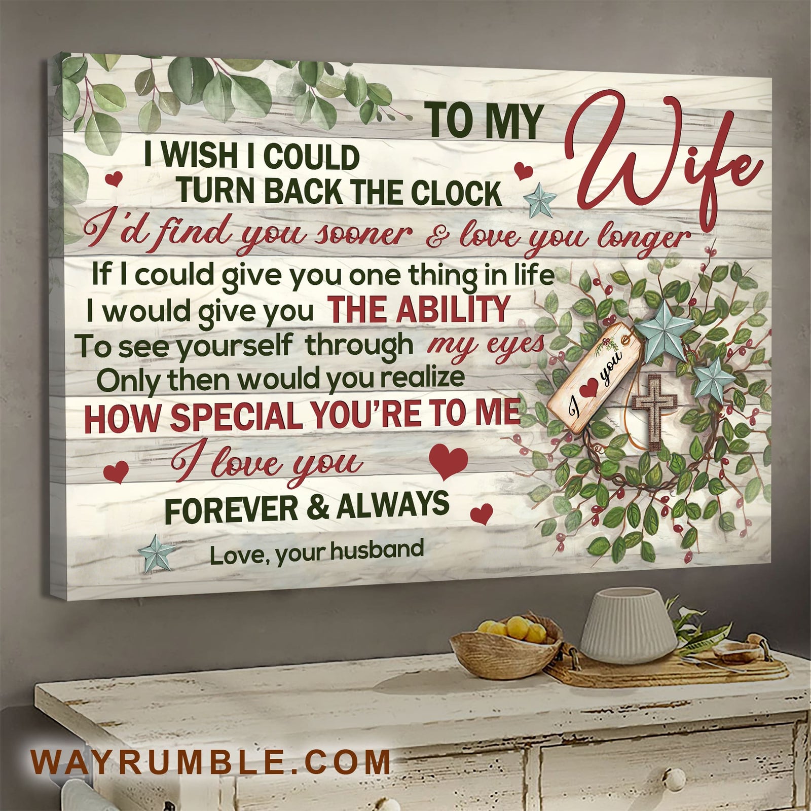 To my wife, The cross, Christmas berry plant, I love you forever & always - Couple Landscape Canvas Prints, Wall Art