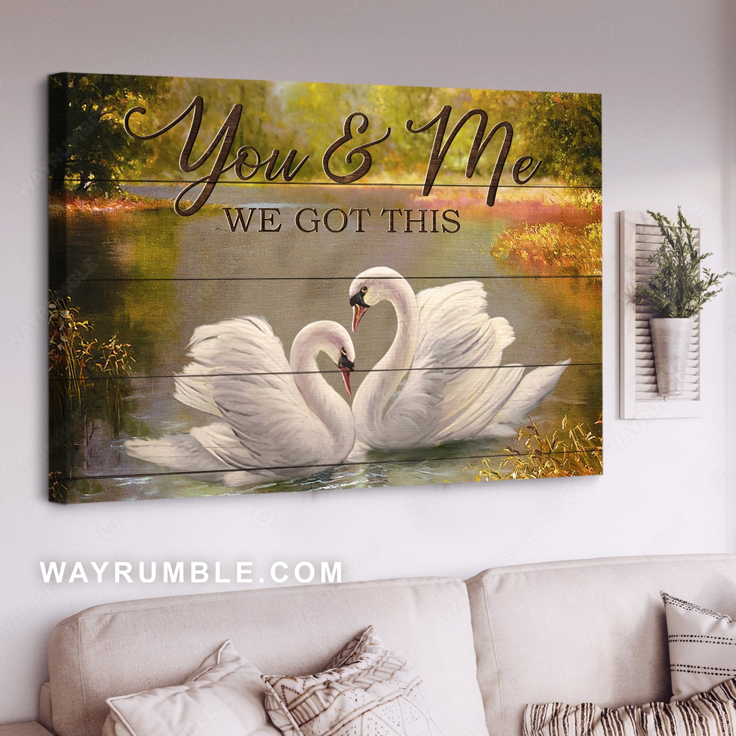 Swan couple, Pretty lake, You and me, We got this - Couple Landscape Canvas Prints, Home Decor Wall Art