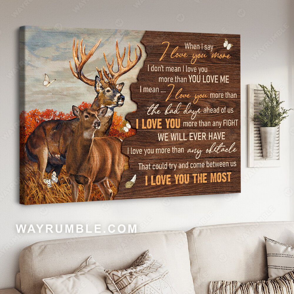 Beautiful deer, Red forest drawing, Butterfly, When I say I love you more - Couple Landscape Canvas Prints, Wall Art