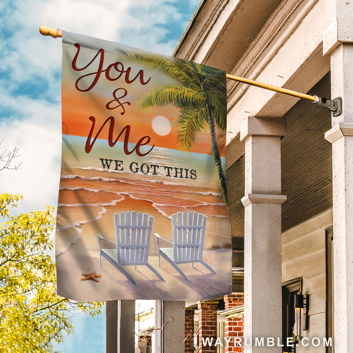 Pretty sunset, White chair, Ocean view, You and me, We got this - Couple Flag