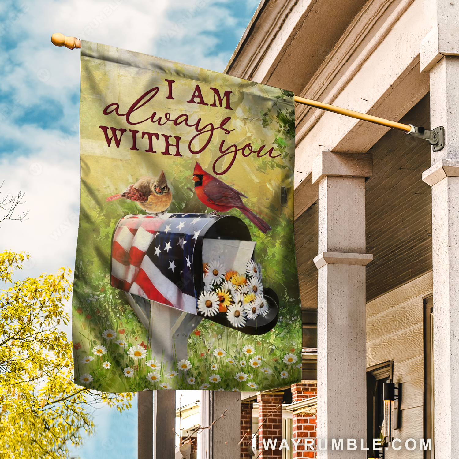 Cardinal drawing, Letter box, Daisy flower, I am always with you - Couple Flag