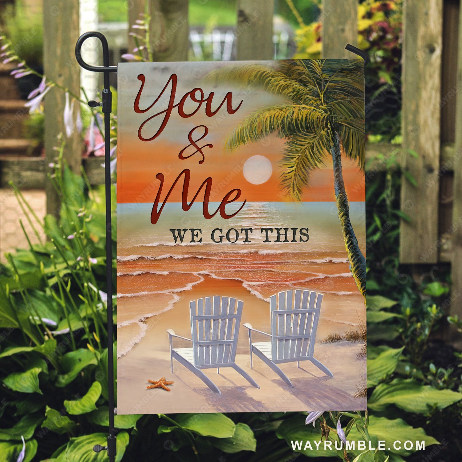 Pretty sunset, White chair, Ocean view, You and me, We got this - Couple Flag